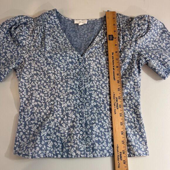 A Loves A Women's Blue Floral Short Sleeve V-Neck Top 100% Cotton Size XS - Picture 11 of 12